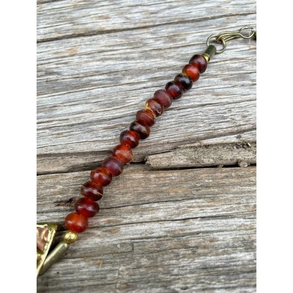 Vintage Bakelite Beaded Necklace Brutalist Brass copper Half Medallions - Picture 2 of 13